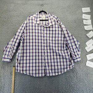 True Nation Shirt Mens 4XL White/Blue Plaid Cotton Button-Front Long Sleeve